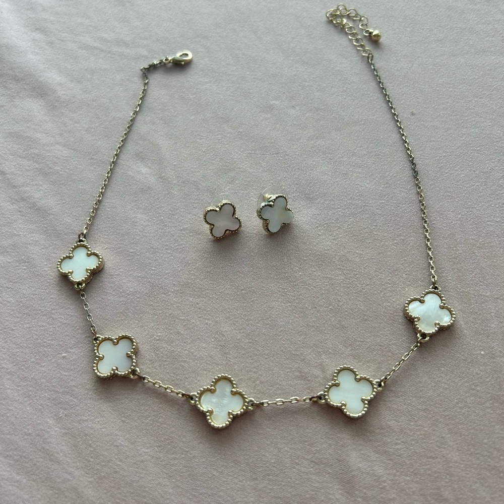 Altar’d State gold and white clover necklace and earring set